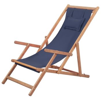 Składany leżak plażowy, tkanina i drewniana rama, niebieski - vidaXL
