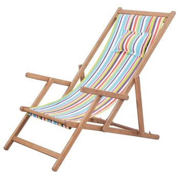 Składany leżak plażowy, tkanina i drewniana rama, wielokolorowy - vidaXL