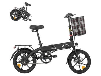Składany rower elektryczny DYU A1F - 36 V 7,8 Ah - Silnik 250 W - 16 cali - Obsługiwany pedał - Regulowana wysokość - Bagażnik - Podwójne hamulce tarczowe - DYU