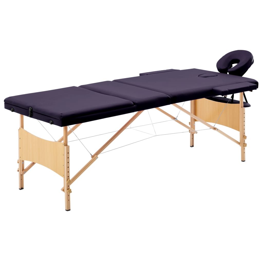 Фото - Масажний стіл VidaXL Składany stół do masażu, 3 strefy, drewniany, winny fiolet 
