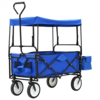 Składany wózek ręczny z zadaszeniem, stalowy, niebieski - vidaXL