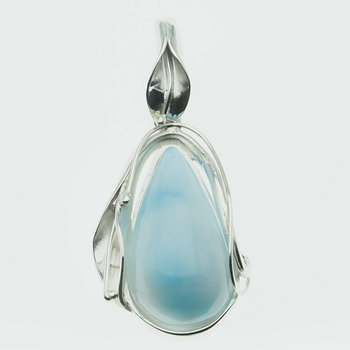 Skorulski Jewellery, Zawieszka, larimar łza 25x13mm w srebrze z liśćmi - Skorulski Jewellery