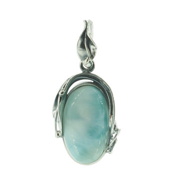 Skorulski Jewellery, Zawieszka, larimar owal w srebrze oksydowanym z liśćmi - Skorulski Jewellery