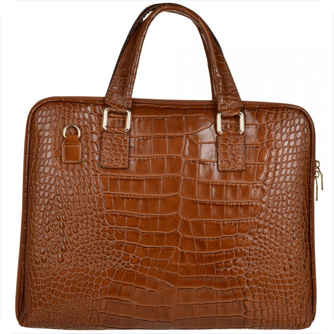 Vezze Skórzana aktówka damska wzór krokodylej skóry camel brąz