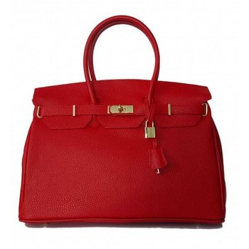 Skórzana duża torba kłódka A4 włoska Vera Pelle , Czerwona BERK65R - Inna marka
