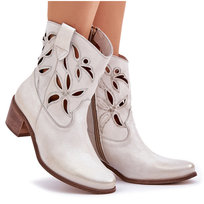 Skórzane Ażurowe Botki Na Obcasie Zazoo 3621 Złoty Przecierany-43