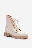 Skórzane Botki Damskie Z Futerkiem Jasnobeżowe Lewski 3296-37