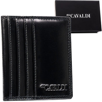 Skórzane czarne poziome etui na karty 4U CAVALDI składane cienkie bez zapięcia pojemne pudełko prezentowe ochrona RFID STOP - 4U CAVALDI