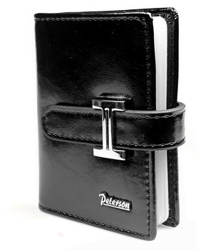 Skórzane etui damskie na karty czarne lakierowane rozbudowane elegancki prezent PETERSON - Peterson
