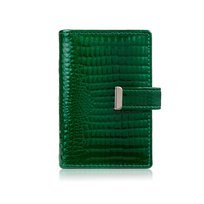 Skórzane etui na karty lakierowane zielone croco SP-15-CGRN