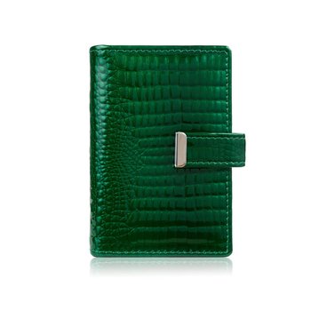 Skórzane etui na karty lakierowane zielone croco SP-15-CGRN - Jennifer Jones