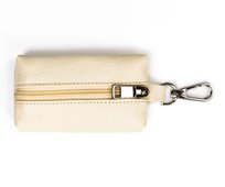 Skórzane etui na klucze beżowe na suwak kółeczko na łańcuszku karabińczyk małe