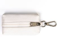 Skórzane etui na klucze białe na suwak karabińczyk kółeczko na łańcuszku mały portfelik
