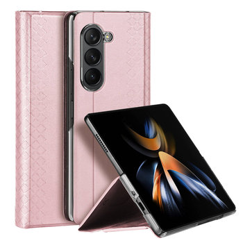 Skórzane etui z klapką i portfelem do Samsung Galaxy Z Fold5 5G Dux Ducis Bril - różowe - Dux Ducis