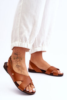 Skórzane Sandały Na Rzep Brązowe Addison-38 - Lemar