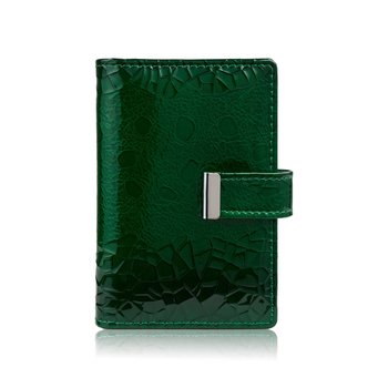 Skórzane zielone etui na karty lakierowane SP-15-GRE - Jennifer Jones