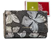 Skórzany damski portfel Peterson na zatrzask motyle pojemna portmonetka na bigiel szary