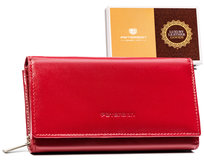 Skórzany damski portfel Peterson na zatrzask pojemna portmonetka na karty z ochroną RFID, czerwony