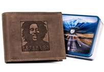 Skórzany męski portfel Peterson Bob Marley na karty i dokumenty z ochroną RFID, brązowy Peterson