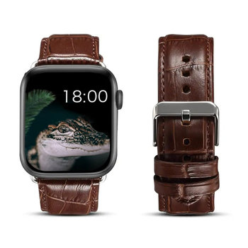 Skórzany Pasek Na Wzór Skóry Krokodyla Apple Watch (42 / 44 / 45 / 49 Mm) Brązowy - GK PROTECTION