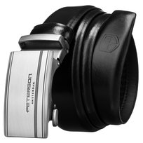 Skórzany pasek ze zdobioną srebrną klamrą automatyczną do garnituru do spodni rozmiar 115 Peterson, czarny