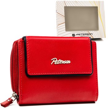 Skórzany porfel damski na zatrzask z ochroną kart RFID Peterson, czerwono-granatowy - Peterson