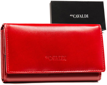 Skórzany portfel damski Cavaldi duży na karty dokumenty dowód rejestracyjny z ochroną RFID, czerwony - 4U CAVALDI