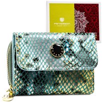 Skórzany portfel damski mały na zatrzask i suwak PETERSON portmonetka na gotówkę elegancki prezent ochrona RFID