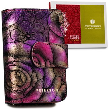 Skórzany portfel damski pionowy z kwiecistym wzorem PETERSON - Peterson