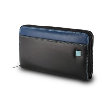 Mały skórzany damski portfel DuDu®, czarny + kolorowy środek