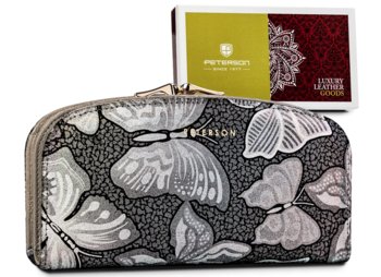 Skórzany portfel damski zdobiony holograficznymi motylami - Peterson