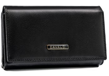 Skórzany portfel na karty i dokumenty z ochroną RFID na zatrzask portmonetka na suwak Cavaldi, czarny - 4U CAVALDI