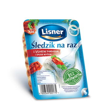 Śledzik na raz z suszonymi pomidorami i ziołami bez konserwantów Lisner100g - Lisner