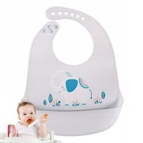 ŚLINIAK SILIKONOWY ŚLINIACZEK z Kieszonką SZARY z SŁONIKIEM 24-32 cm SŁOŃ