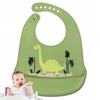 ŚLINIAK SILIKONOWY ŚLINIACZEK z Kieszonką ZIELONY z DINOZAUREM 24-32 cm