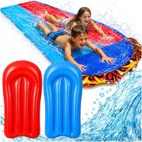 Ślizg Wodny dla Dzieci 488 cm XXL Podwójny Tor z Fontanną + 2 Deski do Ślizgania