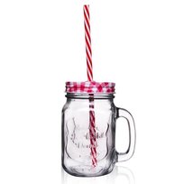 Słoik z uchem ze słomką kubek szklanka 0,45l
