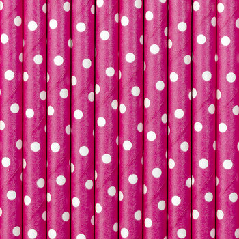 Słomki papierowe, Kropki, różowo-białe, 19,5 cm, 10 sztuk - PartyDeco
