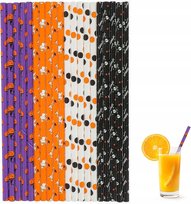 Słomki papierowe na Halloween do napojów drinków 100szt Mix wzorów