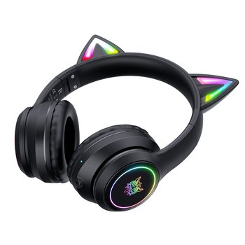 Słuchawki bezprzewodowe bluetooth Gamingowe Kocie Uszy Czarne Onikuma B90 RGB LED Podświetlenie - Onikuma