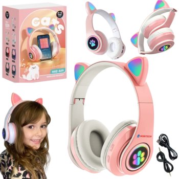 Słuchawki Bezprzewodowe DLA DZIECI KOCIE USZY NAUSZNE RÓŻOWE LED MIKROFON - Inny producent