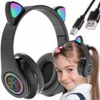 Słuchawki Bezprzewodowe dla Dzieci Nauszne Bluetooth Kocie Uszy Led Rgb