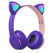 Słuchawki bezprzewodowe nauszne dla dzieci kocie uszy wygodne fioletowe