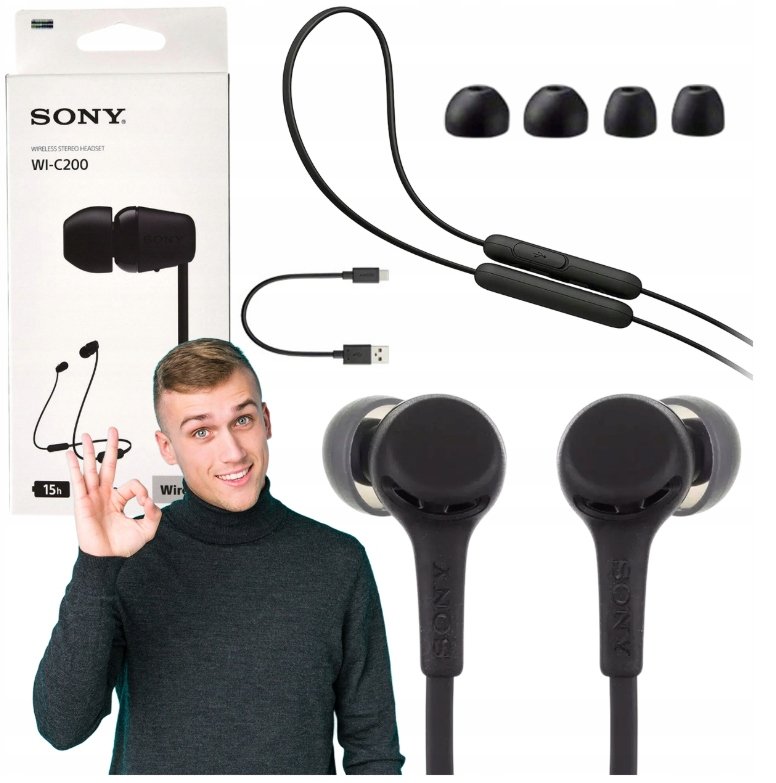 Słuchawki Bezprzewodowe Sony Wi-C200 Bluetooth Mega Bass Czarne