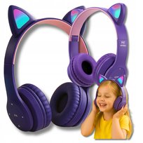 Słuchawki Bluetooth Nauszne Kocie Uszy Rgb Led Bezprzewodowe Dla Dzieci