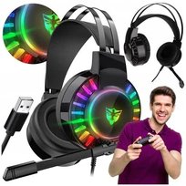 SŁUCHAWKI GAMINGOWE DLA GRACZY PRZEWODOWE Z MIKROFONEM LED RGB PC NAUSZNE