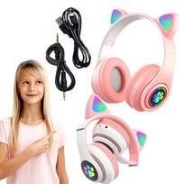Słuchawki Kocie Uszy Bezprzewodowe Bluetooth Nauszne Kolory Rgb Dla Dzieci