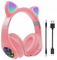 Słuchawki Kocie Uszy Bezprzewodowe Bluetooth Nauszne Kolory Rgb Dla Dzieci