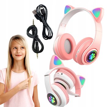 Słuchawki Kocie Uszy Bezprzewodowe Bluetooth Nauszne Kolory Rgb Dla Dzieci - Lewer