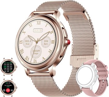 SMARTWATCH 1,2" HD iOS Android Bluetooth TĘTNO KROKOMIERZ 2 PASKI ZŁOTY - Inna marka